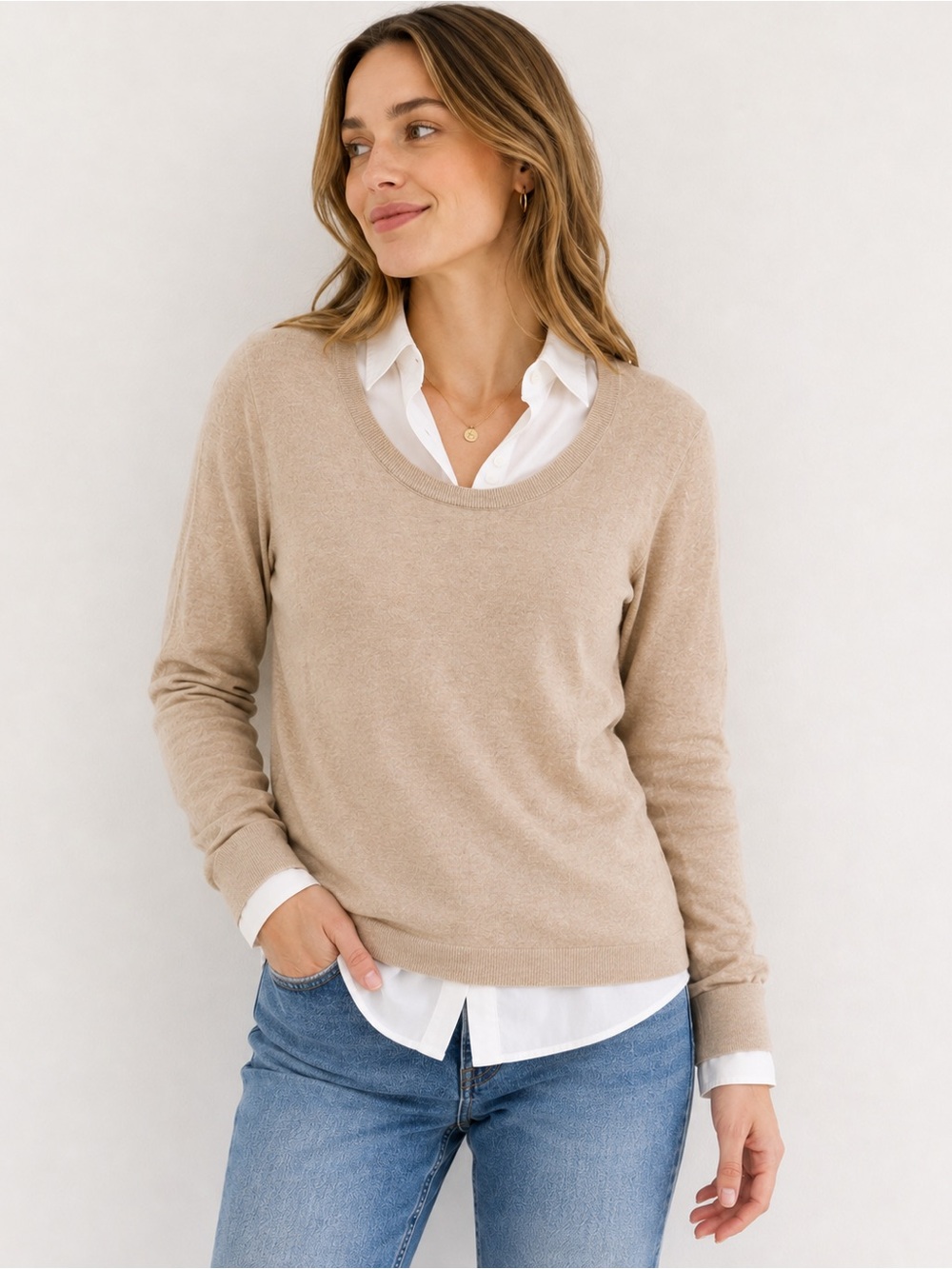 J.Crew Teddie Sweater Women Beige Tan Lightweight Crew Neck Long Sleeve